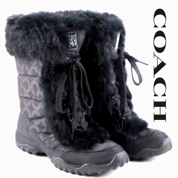 COACH Jennie Fur Optic Winter Rain Boots EUC - Picture 1 of 8